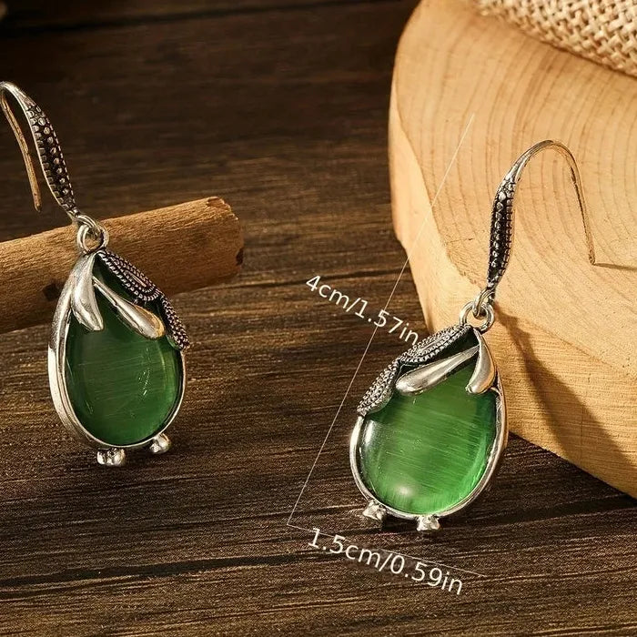 Bohemian Green Stone Drop Earrings for Women Zinc Alloy Romantic Wedding Gift