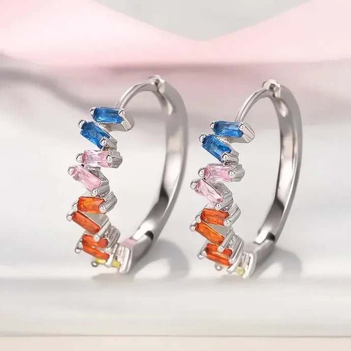 Elegant Multi-Color Geometric Hoop Earrings for Women Wedding Jewelry Brass