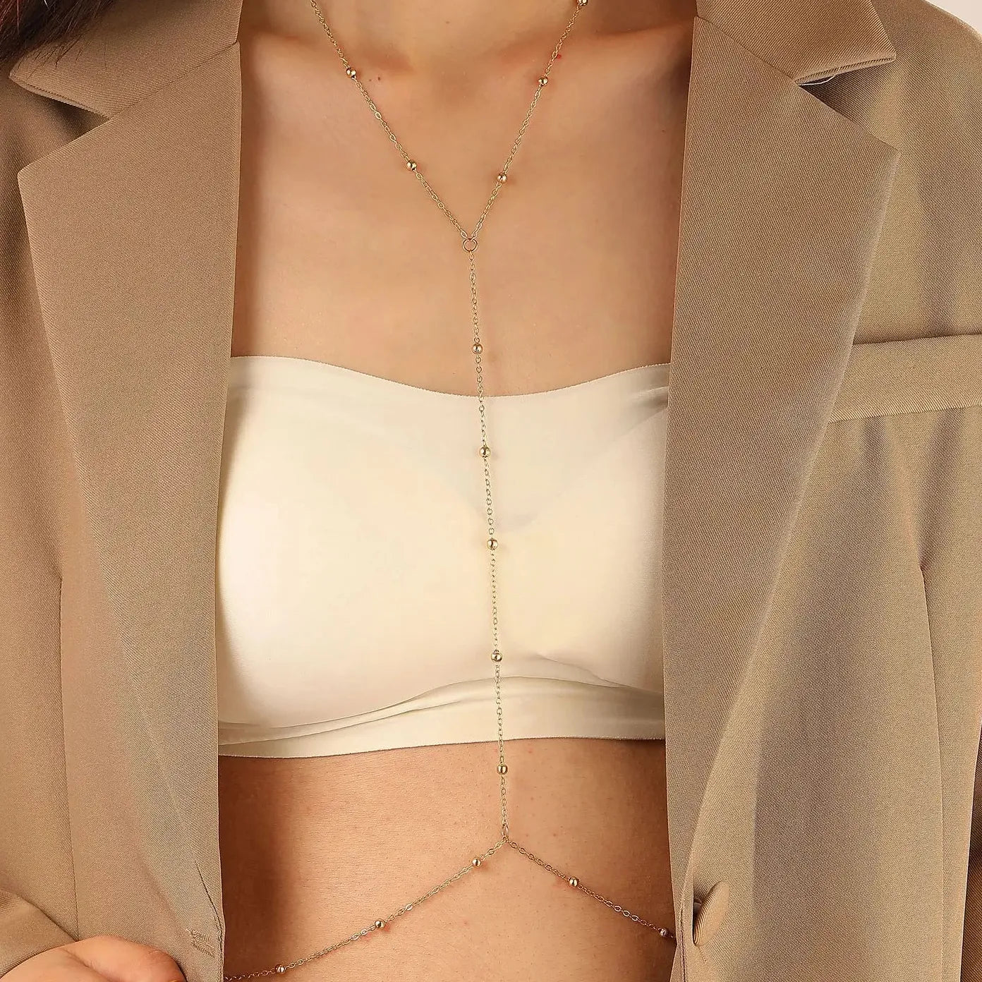 Copper Geometric Wheat Ear Waist Chain Body Piercing Jewelry for Women