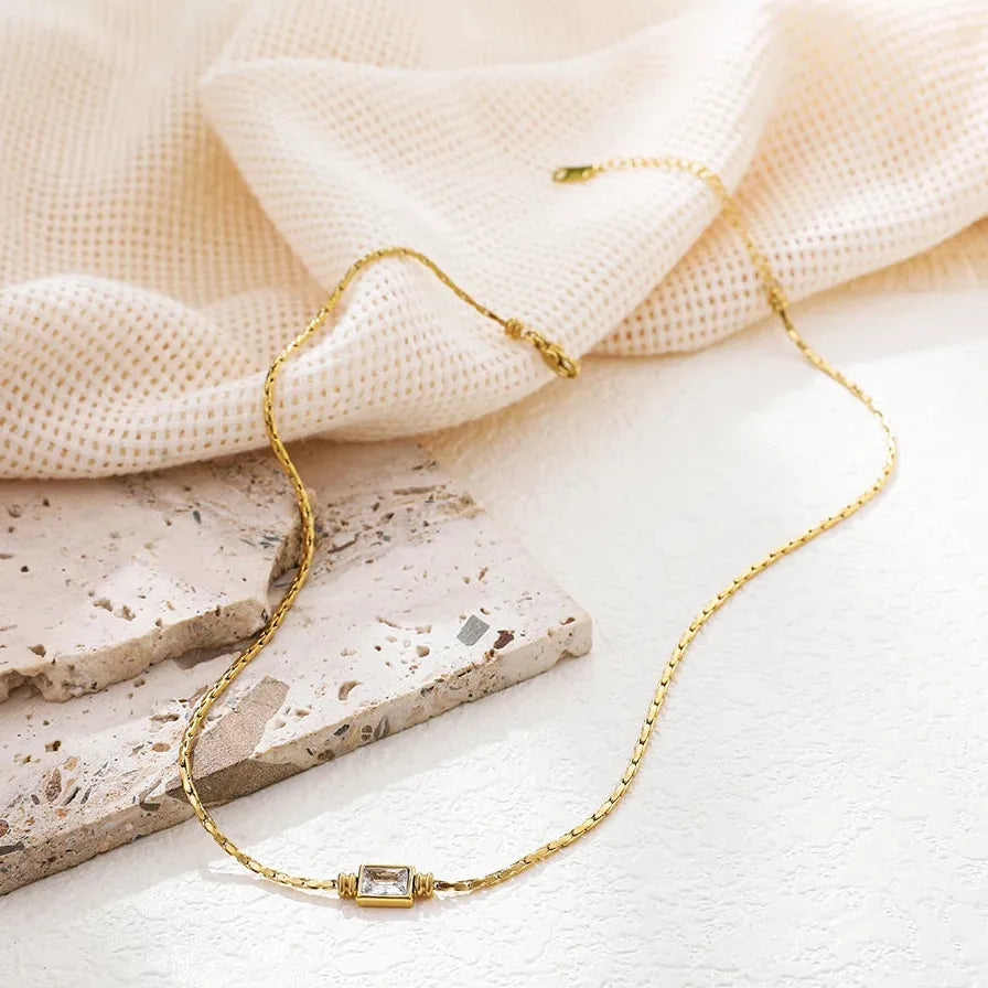 18K Gold Plated Crystal Zircon Geometric Snake Chain Choker Necklace for Women