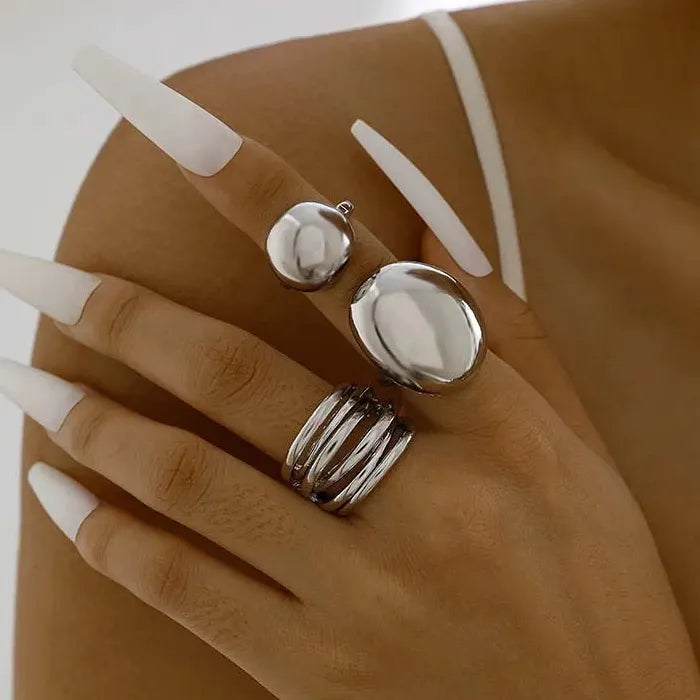 3Pcs Punk Gold Lava Geometric Rings Set for Women 2024 Trendy Jewelry