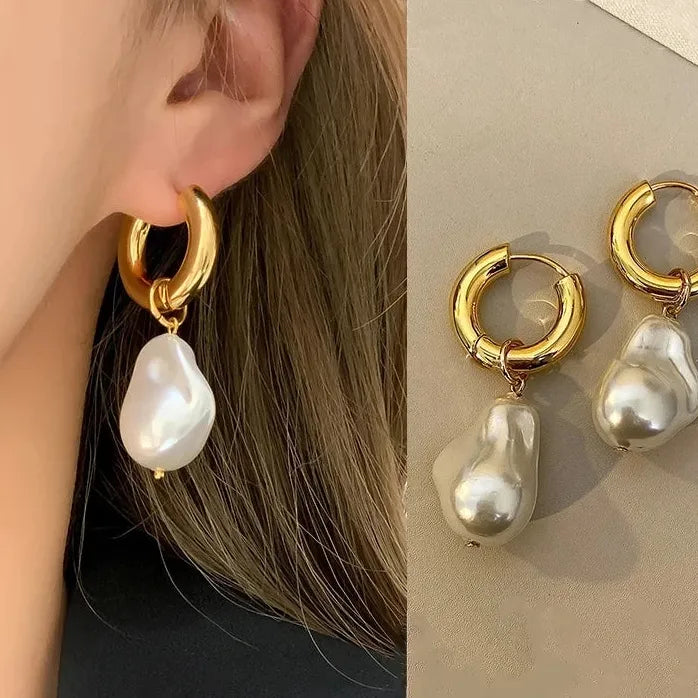 Vintage Baroque Pearl Bowknot Stud Earrings for Women Elegant Jewelry Gift