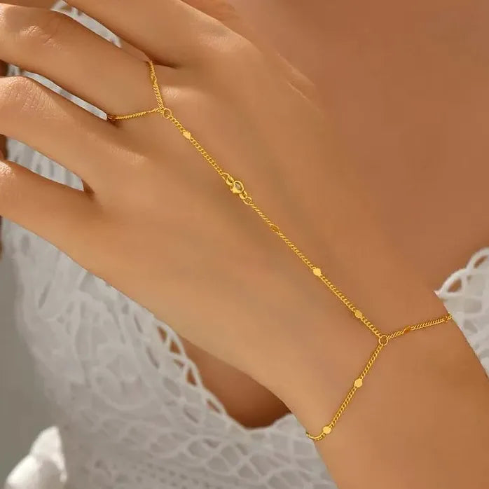 Handmade Gold Color Crystal Chain Bracelet Ring for Women Girls Fashion Jewelry