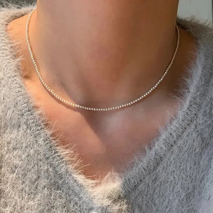 2026 Fine Round Glass Pearl Necklace with Zinc Alloy Thin Clavicle Chain