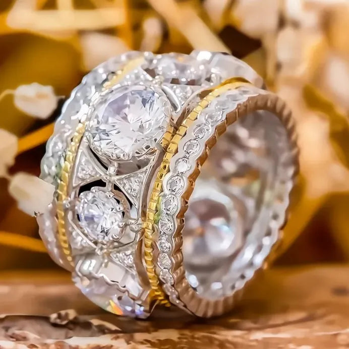 Two-Tone Cubic Zirconia Wedding Band Ring for Women Elegant Jewelry