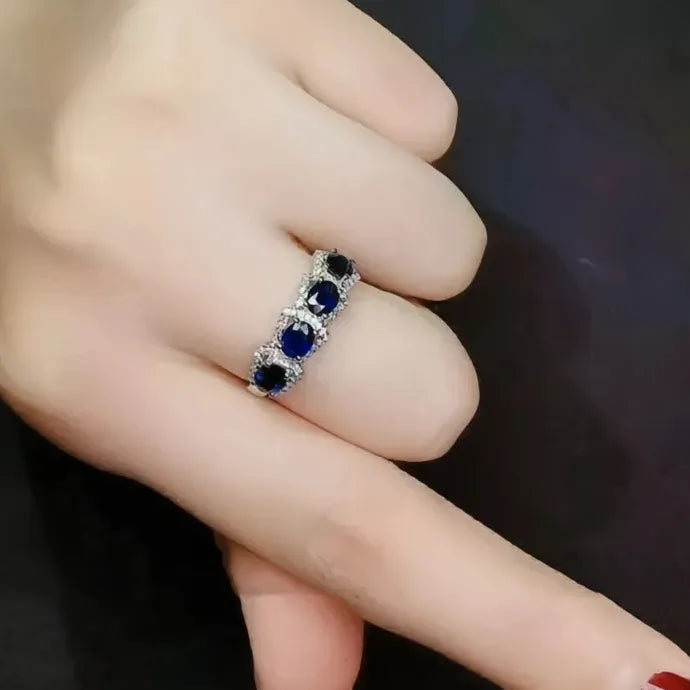 Luxury Oval Blue Cubic Zirconia Women’s Brass Wedding Band 2023 Silver Style