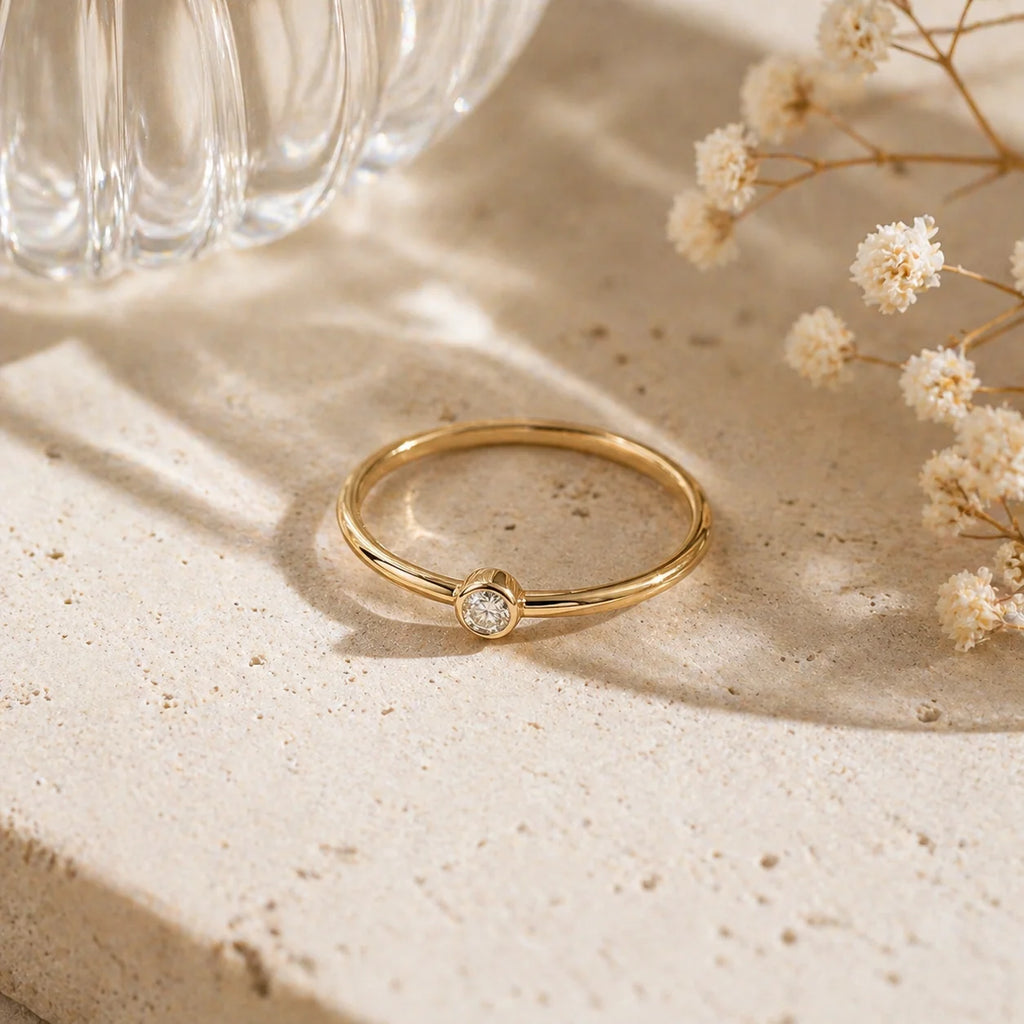 Minimalist Gold Plated Copper CZ Zircon Wedding Ring for Women French Design
