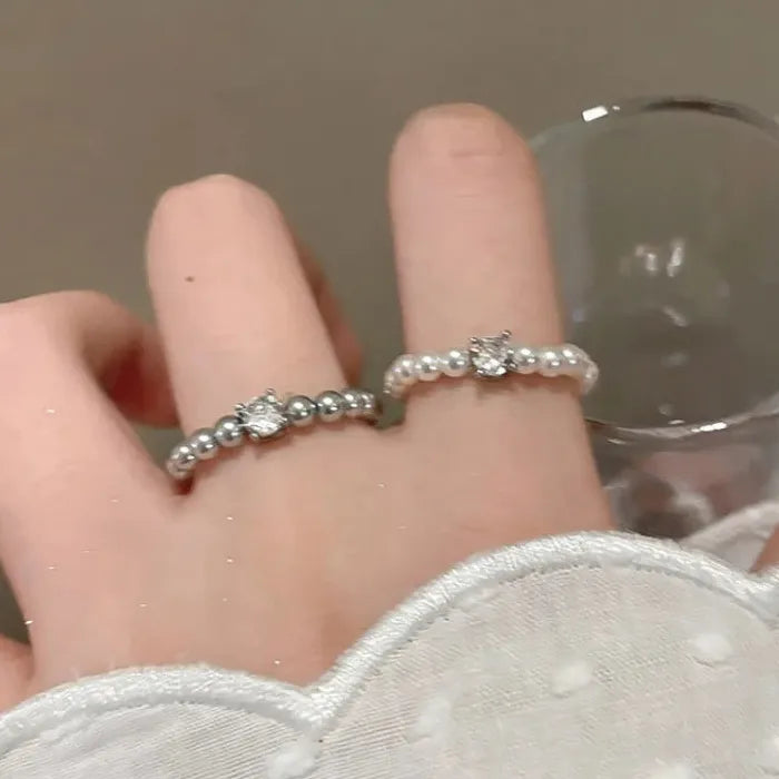 Handmade Pearl Zircon Cocktail Ring for Women Wedding Party Gift Jewelry