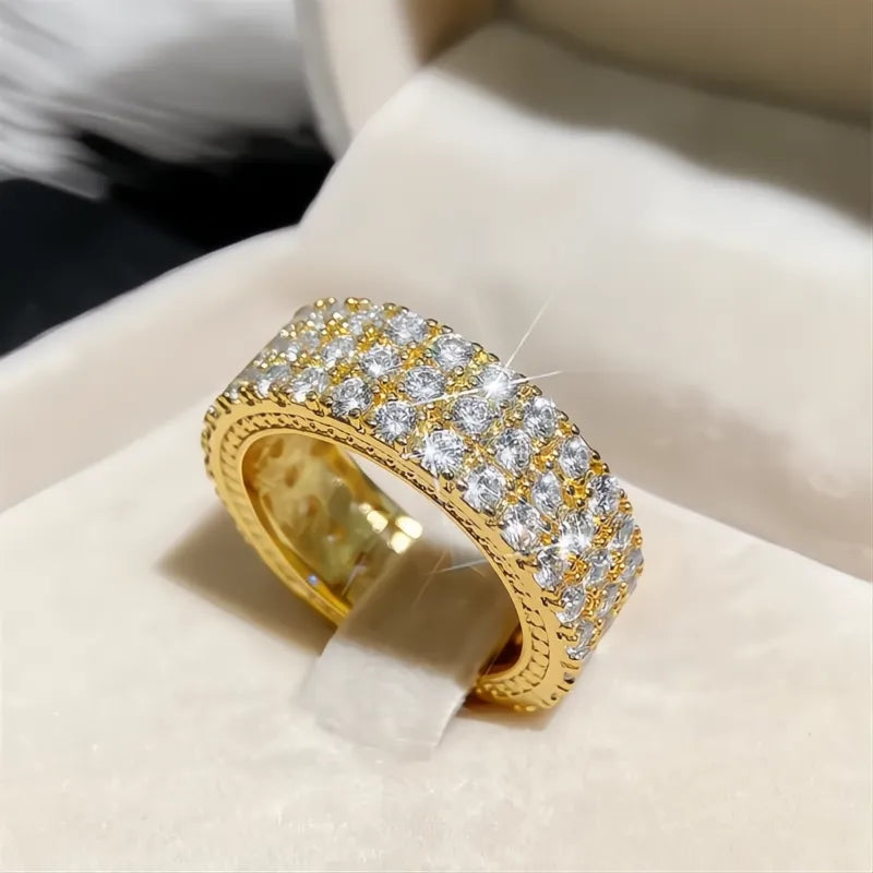 Luxury Gold & Silver Color Promise Rings Full Paved CZ Stone Brass Wedding Jewelry for Women
