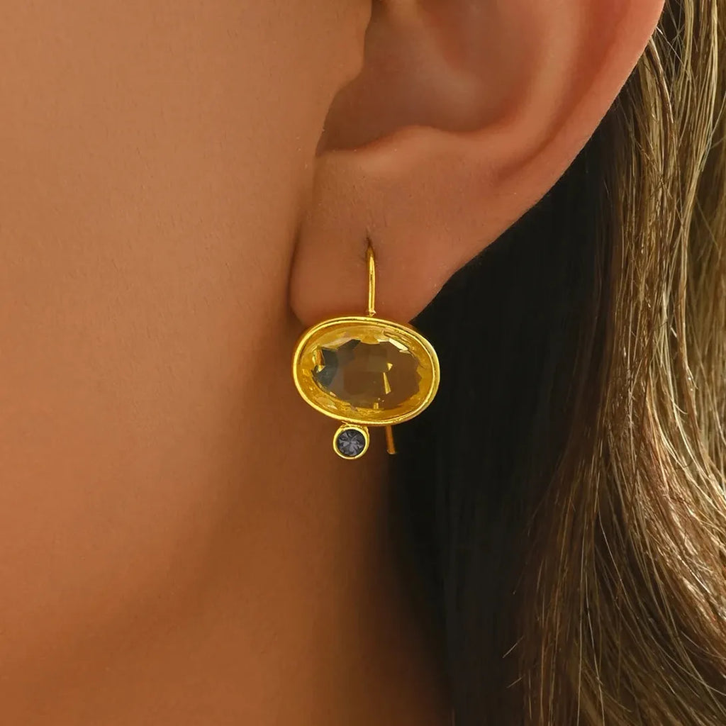Geometric Green Round Stone Zinc Alloy Pendant Drop Earrings for Women & Girls
