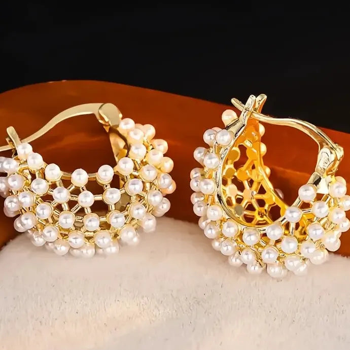 Elegant Copper Alloy Pearl Hoop Earrings for Party Wedding Gift