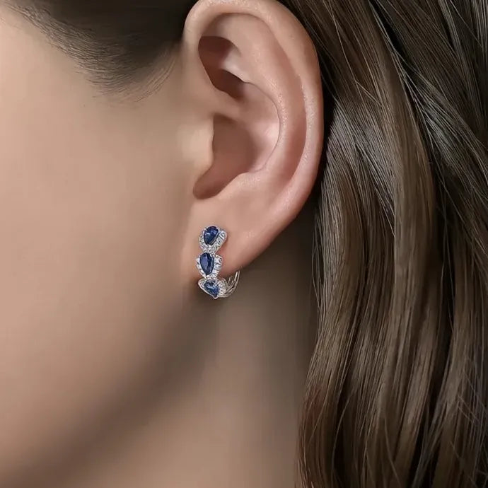 Blue Cubic Zirconia Geometric Copper Alloy Hoop Earrings Wedding Gift Jewelry