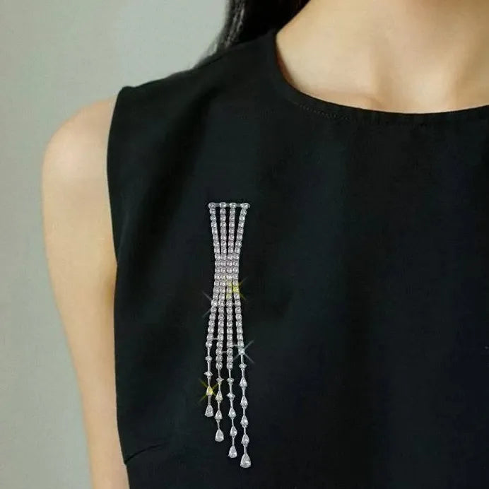 Luxury Crystal Geometric Meteor Tassel Brooch Zinc Alloy for Women Gift