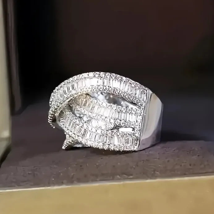 Brass Cubic Zirconia Cross Wedding Band Ring for Women Stylish Jewelry