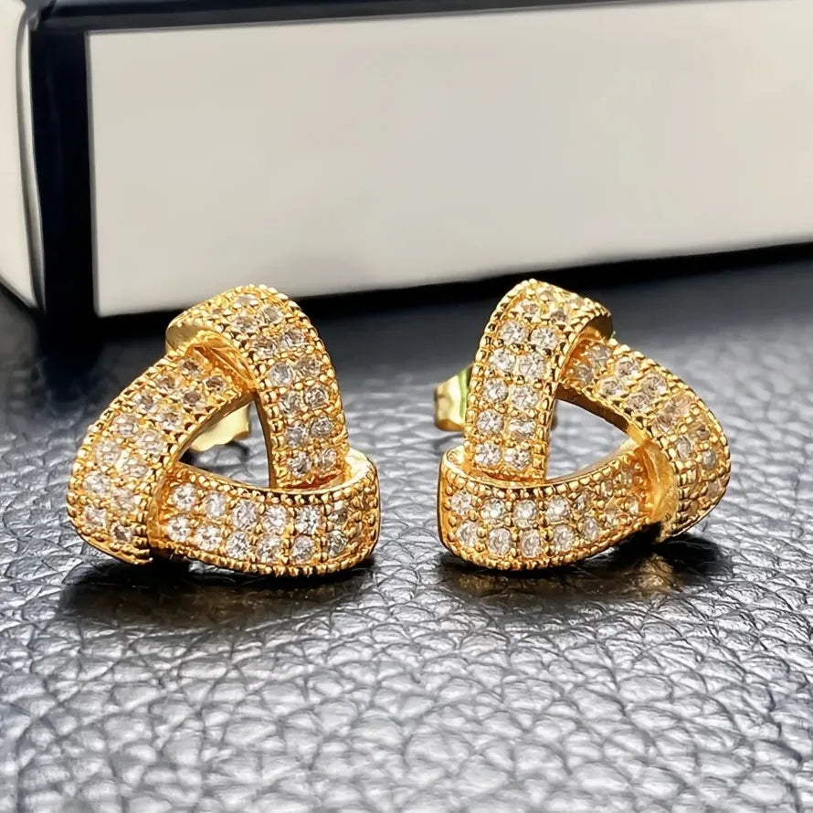 Luxury Triangular Geometric CZ Stud Earrings Copper Alloy for Women 2022