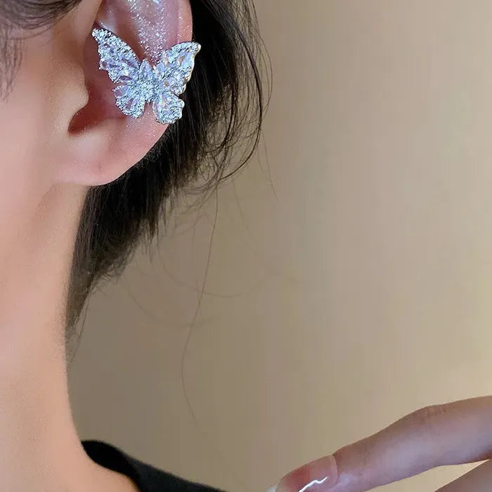 Crystal Butterfly Zinc Alloy Clip-On Ear Cuff Earrings for Women Y2K 2026