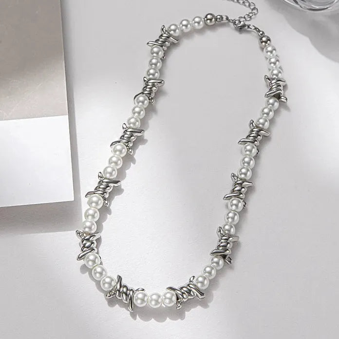 Thorns Chain Imitation Pearl Necklace Men Hip-Hop Punk Jewelry 2026 Trend