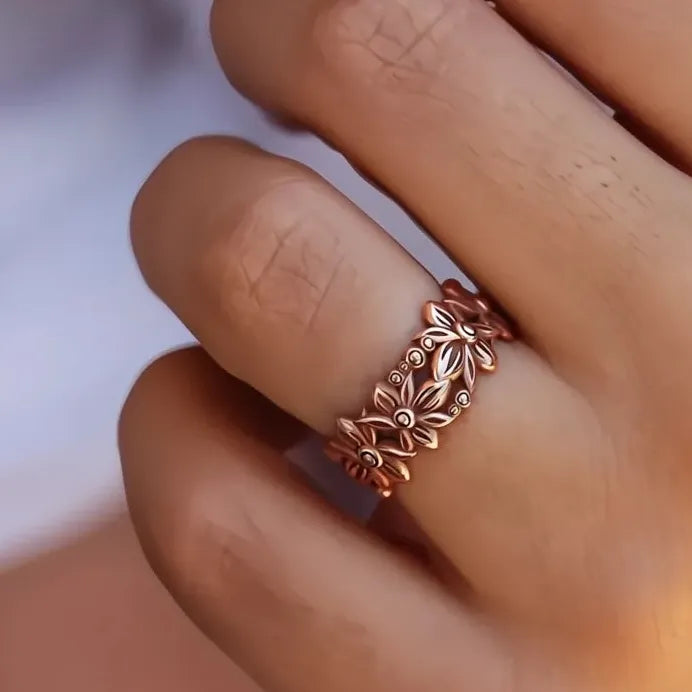 Brass Rose Gold Flower Ring for Women Wedding Party Birthday Gift Jewelry