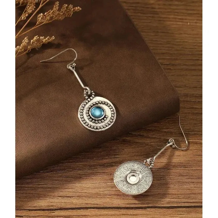 Vintage Bohemian Zinc Alloy Earrings with Round Moonstone Pendant for Women Gift