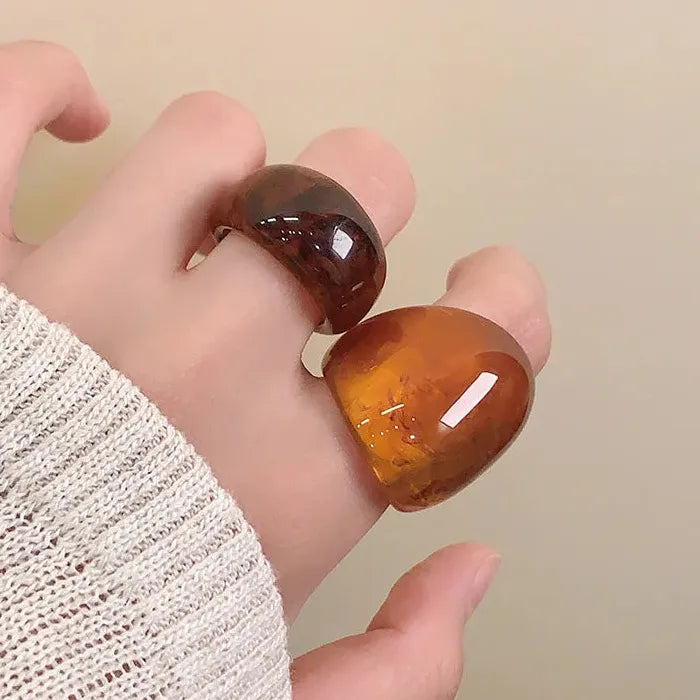 Vintage Brown Geometric Wide Rings Unisex Trendy Chunky Jewelry 2025
