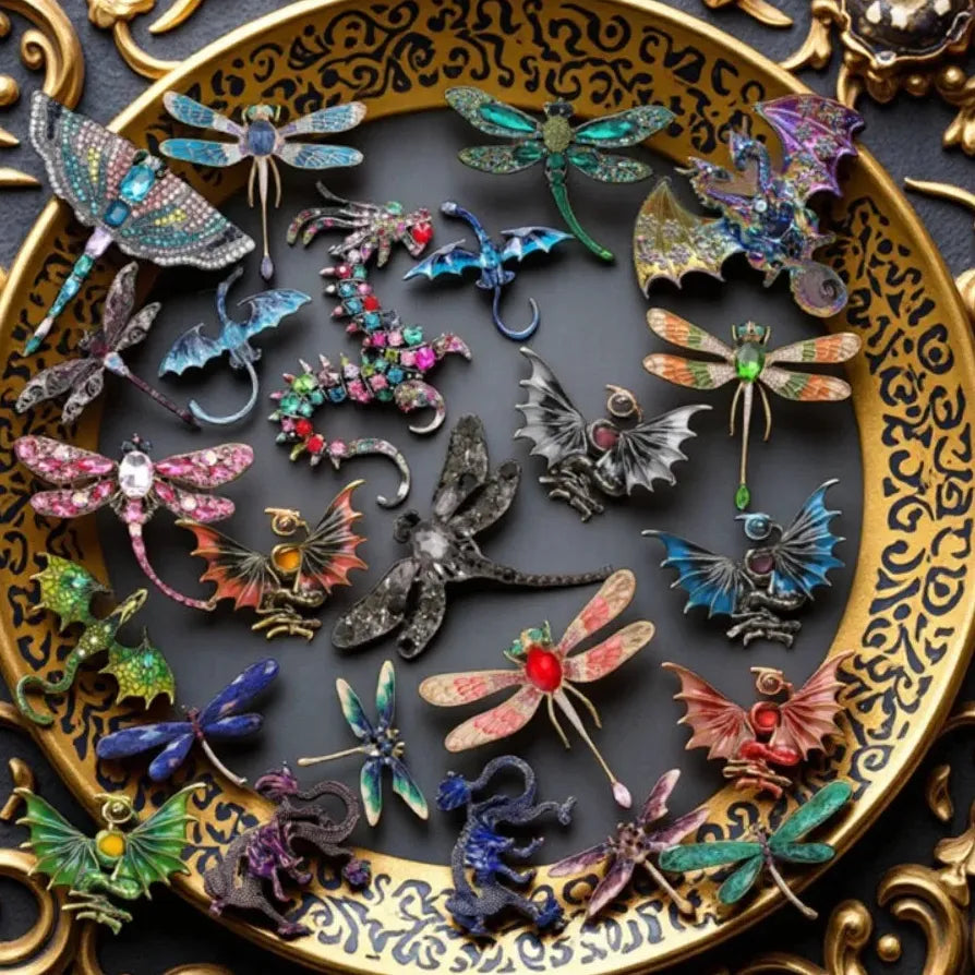Vintage Chinese Dragonfly Dragon Brooch Pin Classic Jewelry Gift