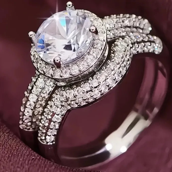 Luxury Women’s Brass CZ Wedding Engagement Ring Set Elegant Design