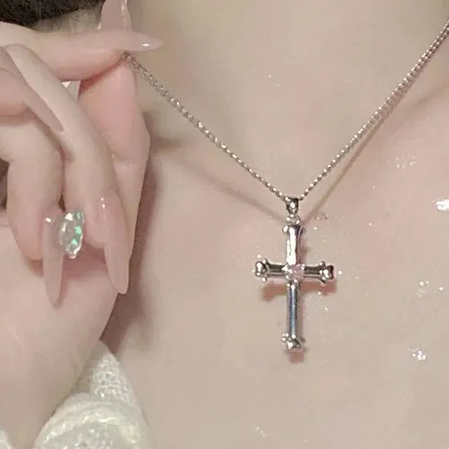 Punk Double Layer Cross Necklace for Women Men Halloween Charm Jewelry