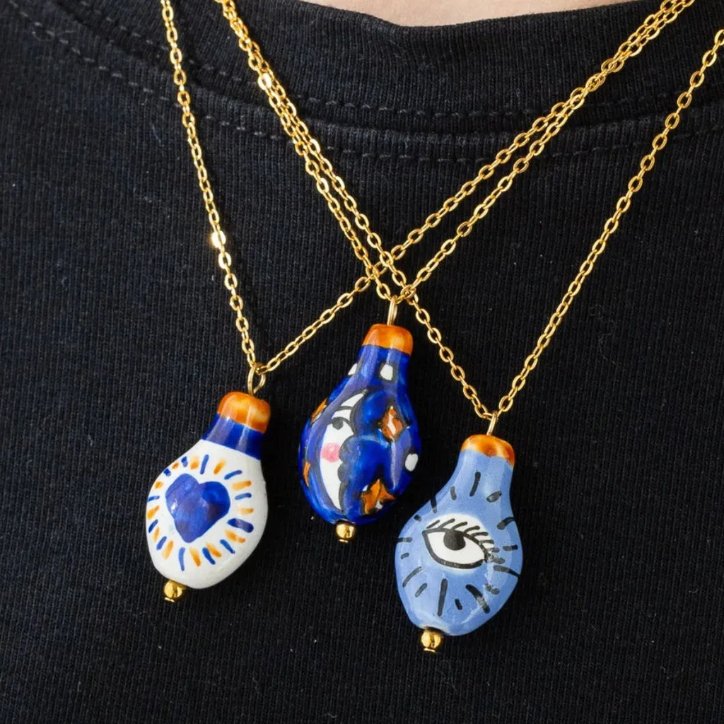 Stainless Steel Geometric Moon Heart Evil Eye Pendant Necklace for Women Jewelry