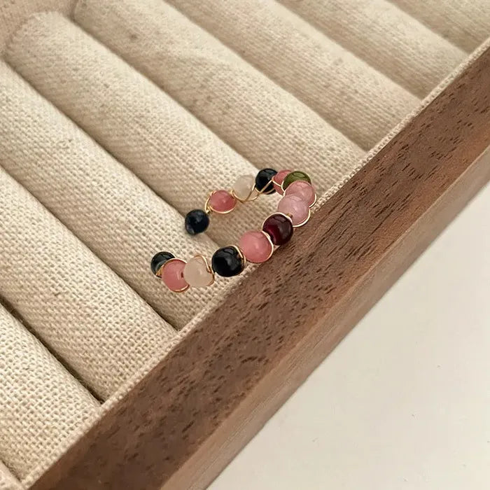 Rainbow Acrylic Cocktail Ring Natural Stone Retro Handmade Adjustable Jewelry