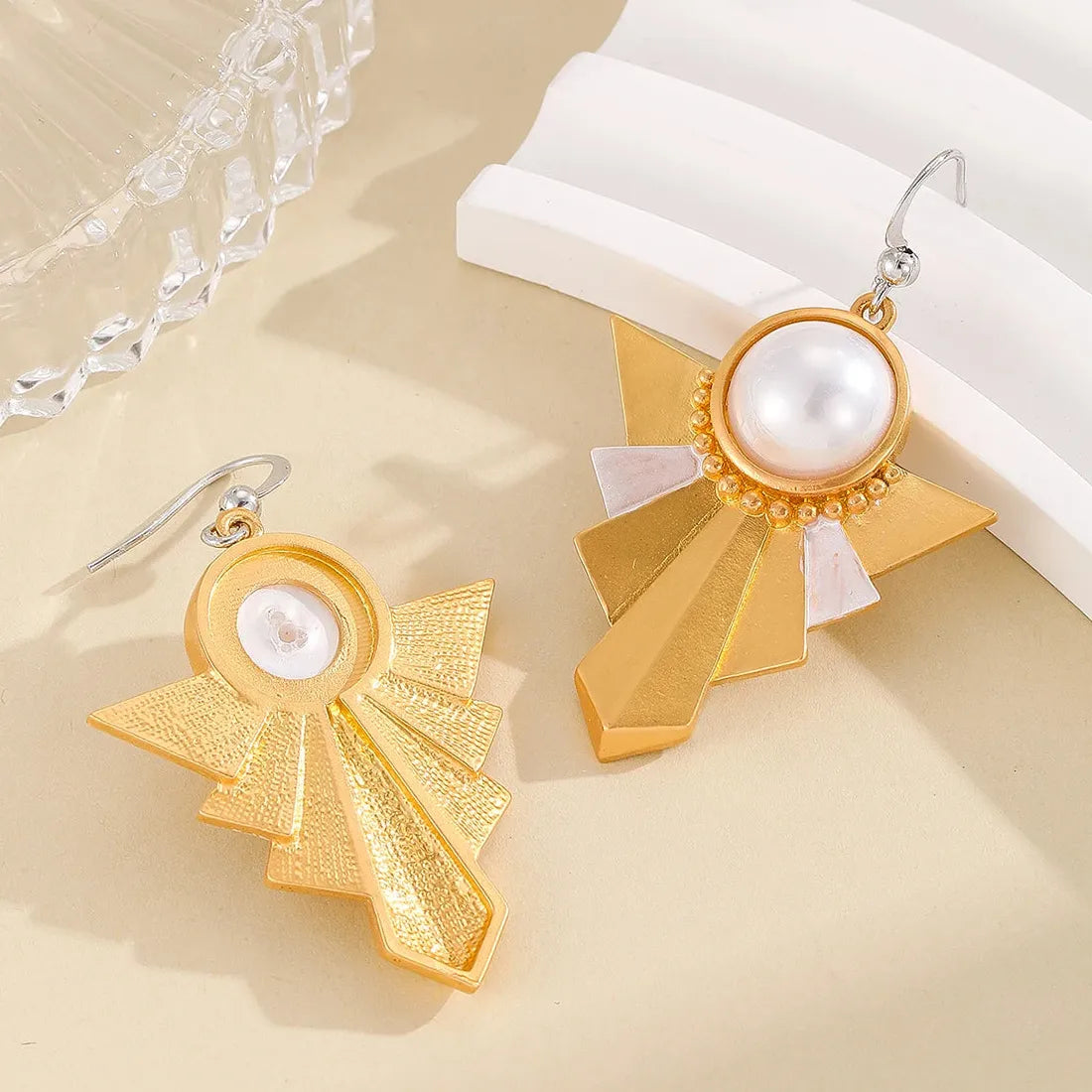 Bohemian Geometric Pendant Earrings with Imitation Pearls Zinc Alloy for Women