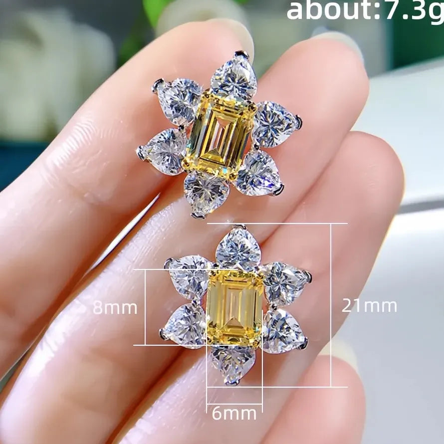 Bright Yellow Flower CZ Geometric Copper Alloy Stud Earrings Wedding Gift