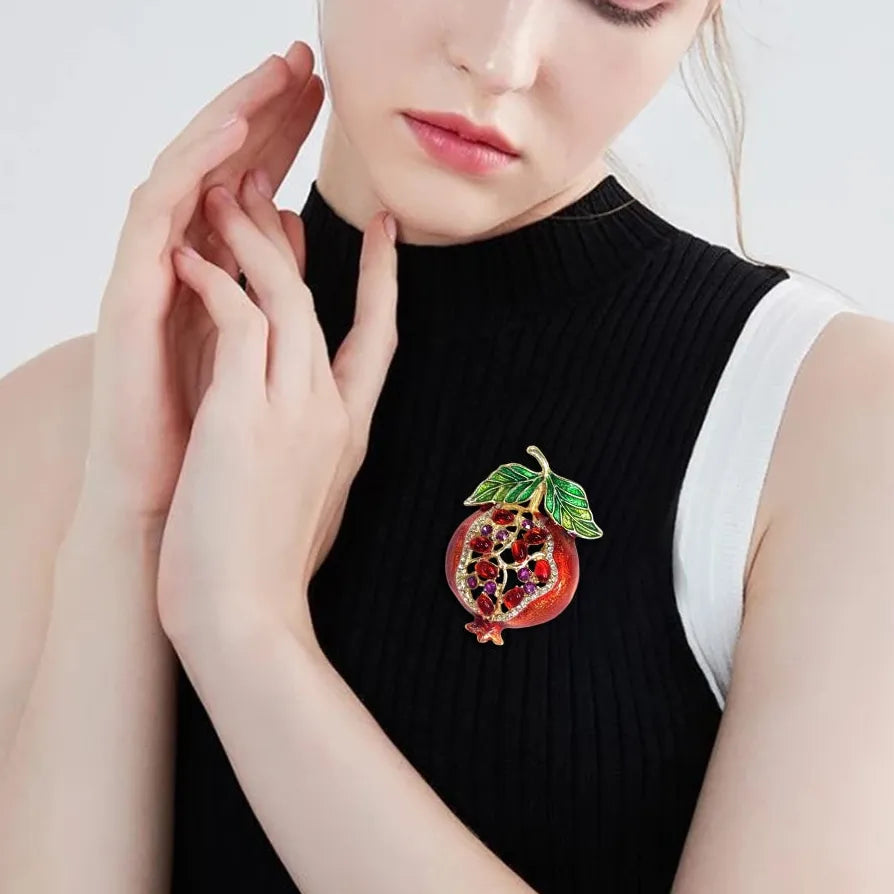Luxury Pomegranate Fruit Openwork Brooch Pin for Women Elegant Style