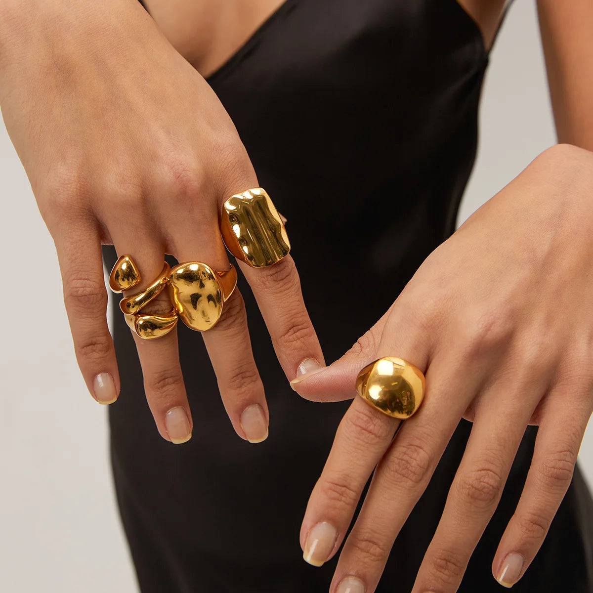 18k Gold Plated Geometric Chunky Stainless Steel Ring Unisex Gift