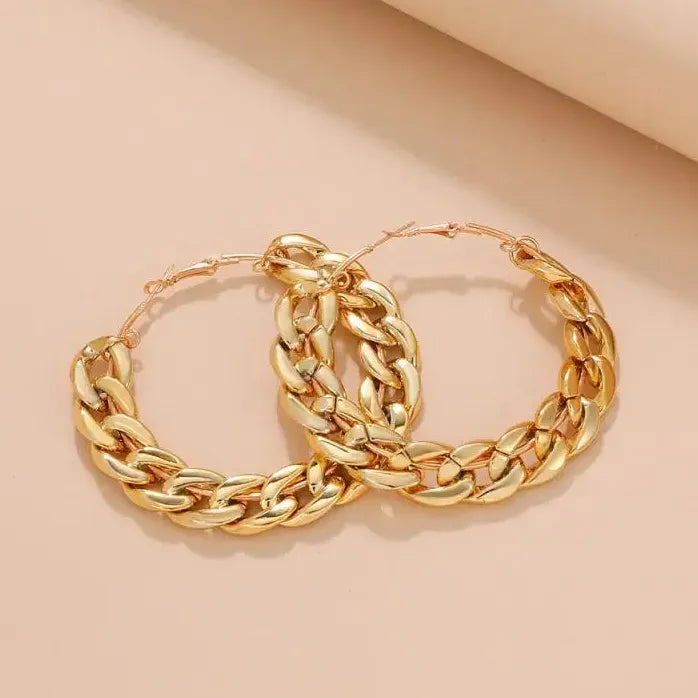 Round Thick Chain Hoop Earrings for Women Big Geometric Statement Jewelry
