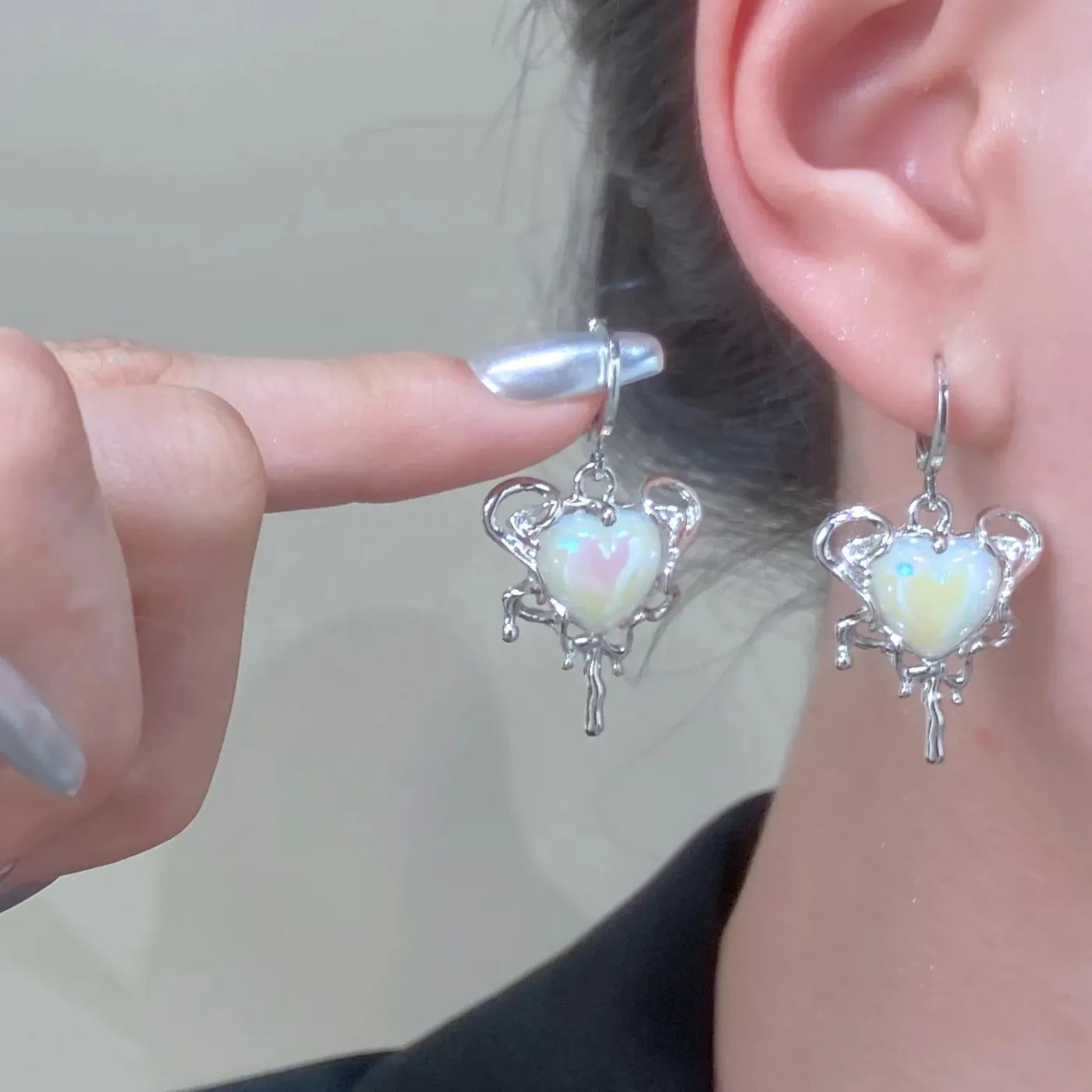 Y2K Silver Metal Star Drop Earrings Rhinestone Punk Jewelry for Women