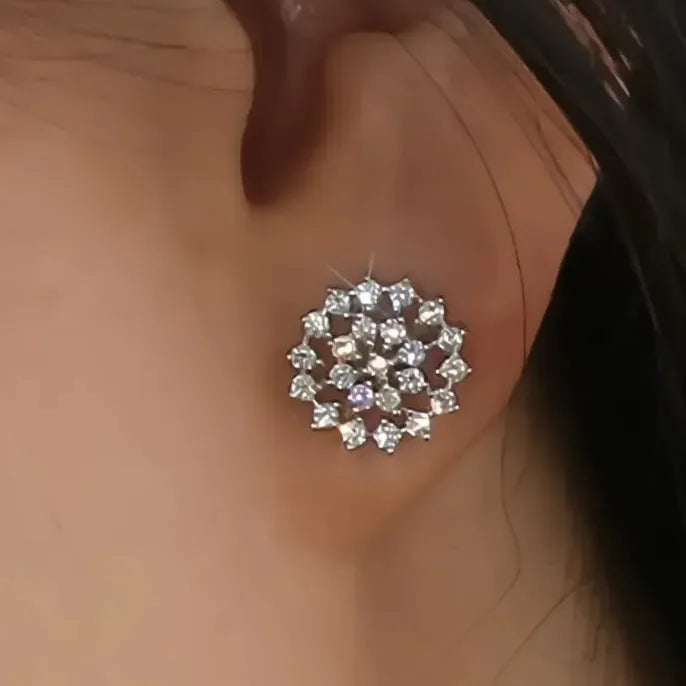 Geometric Cubic Zirconia Stud Earrings for Women in Copper Alloy