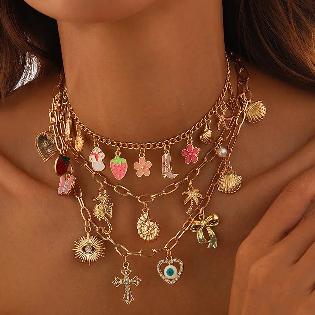 14K Gold Shell Cross Pendant Necklace for Women Boho Beach Charm