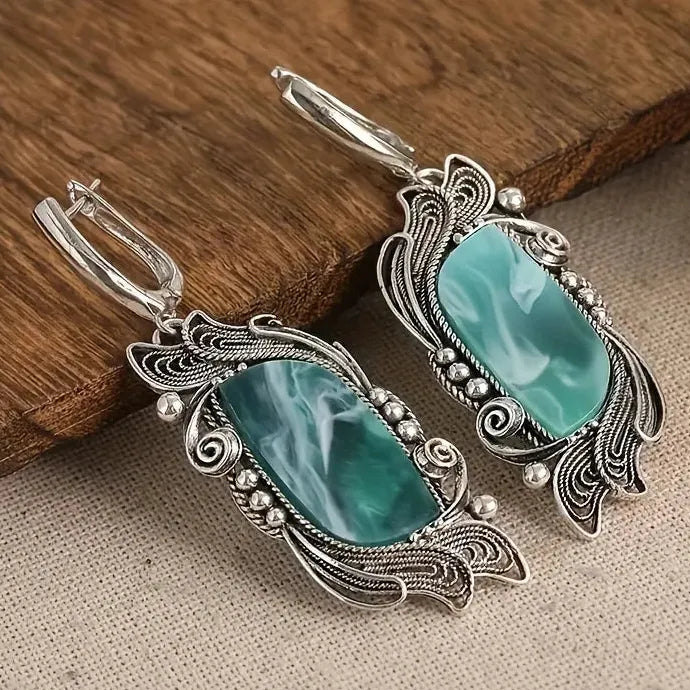 Women's Asymmetric Blue Stone Vintage Handmade Zinc Alloy Pendant Earrings