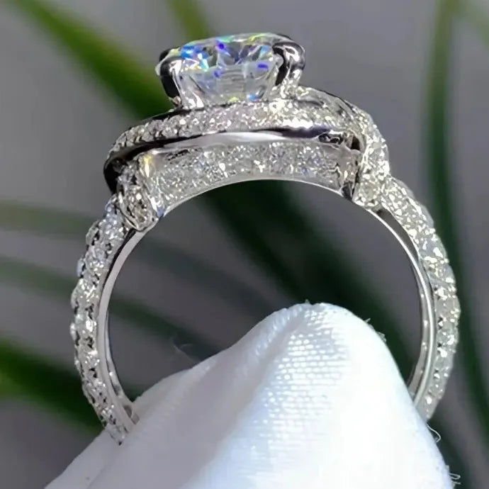 Elegant Silver Plated Promise Ring with Paved Zirconia, Acrylic Zinc Alloy Gift
