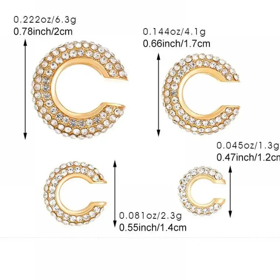 Vintage Round C Shape Cartilage Clip Earrings for Women Copper Rhinestone Jewelry