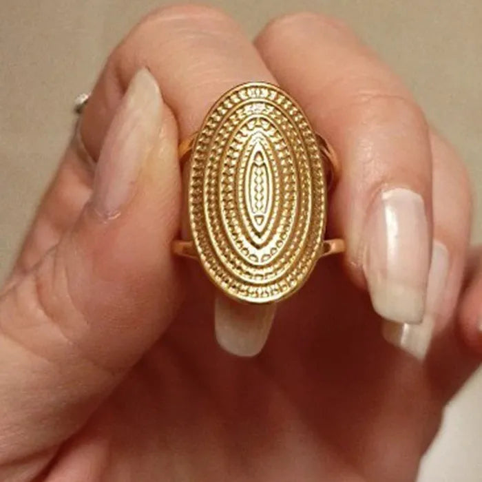 Adjustable Vintage Punk Elliptical Broad Surface Stainless Steel Cocktail Ring Women