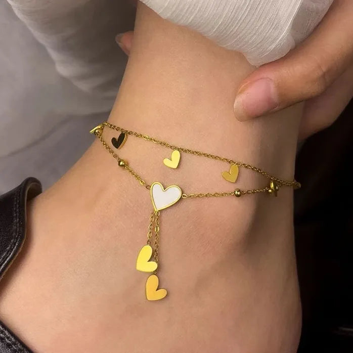 Stainless Steel Heart Love Multi-Layer Anklet for Women Non-Fading Jewelry Gift