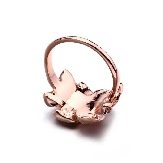 Creative Women's Glass Rings Zinc Alloy Flower Design Wedding Engagement Jewelry