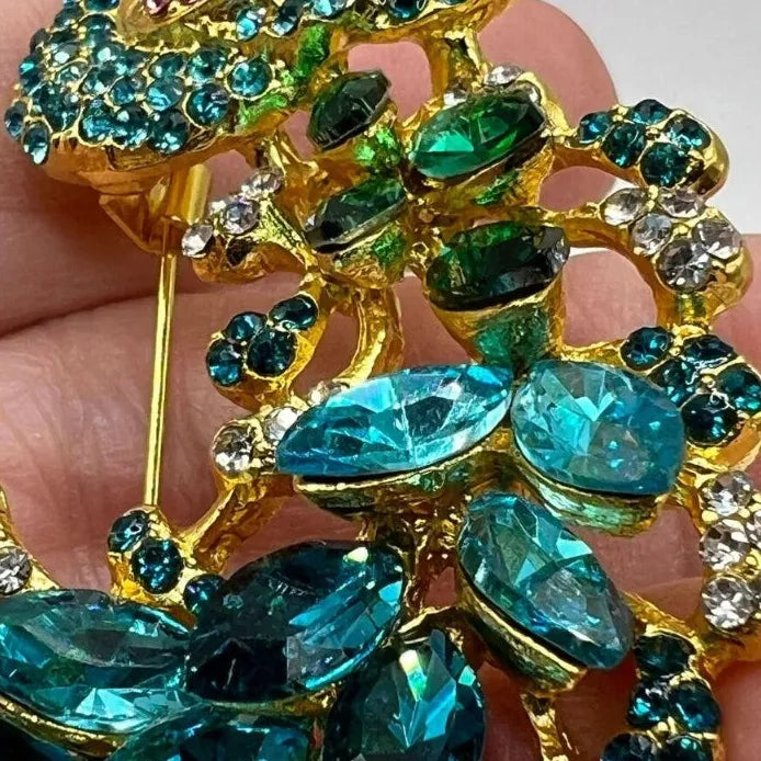 Vintage Peacock Animal Brooch Rhinestone Pin Gift Accessory for Women