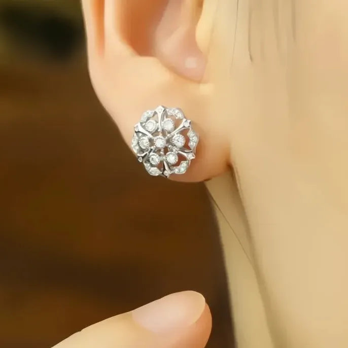 Geometric Flower Cubic Zirconia Stud Earrings for Women Wedding Party