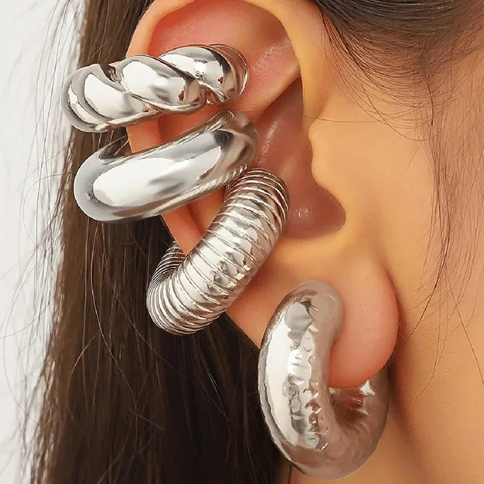 4Pc Vintage Geometric Zinc Alloy Clip-On C Shape Ear Cuff Earrings Women