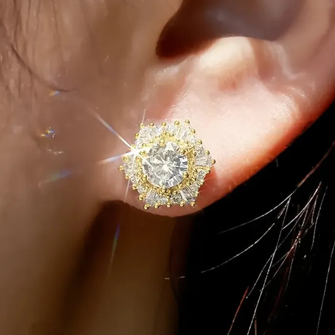 Hexagonal Cubic Zirconia Stud Earrings for Women Wedding Party Jewelry