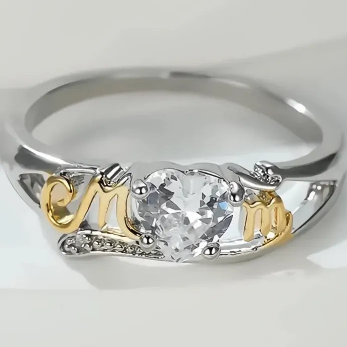 Two-Tone Cubic Zirconia Geometric Wedding Rings for Women Anniversary