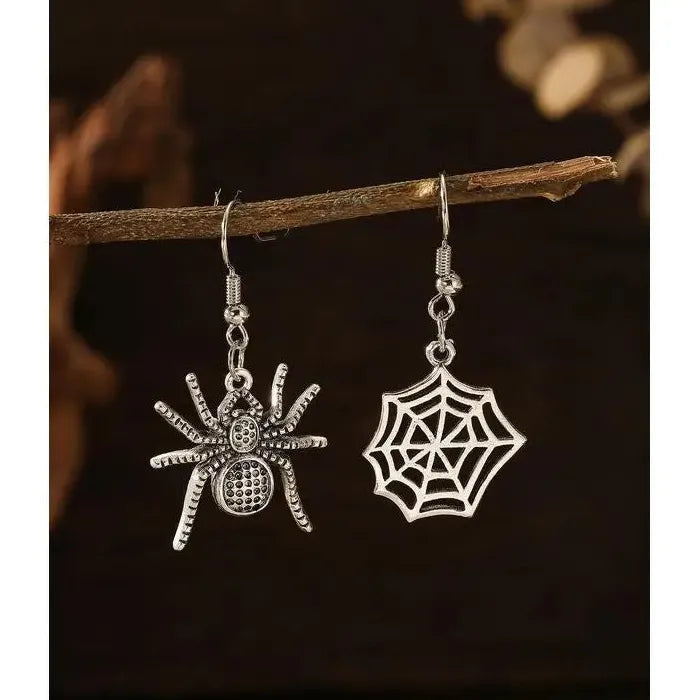 Vintage Gothic Zinc Alloy Spider Web Drop Earrings Halloween Gift Women Jewelry