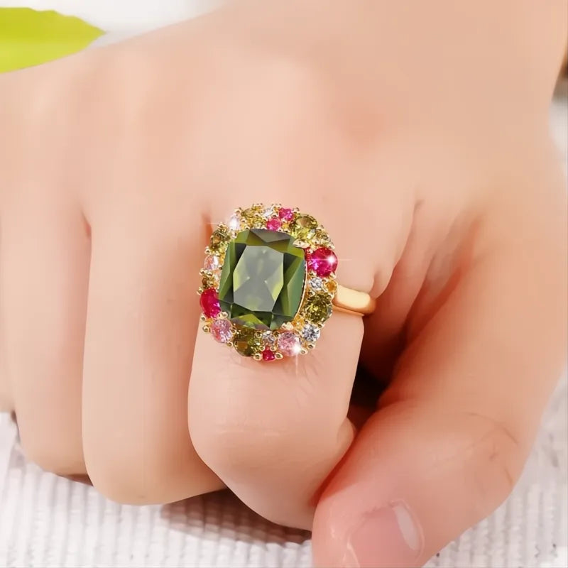Colorful Green Cubic Zirconia Rings for Women Wedding Party Fashion Jewelry Accessories